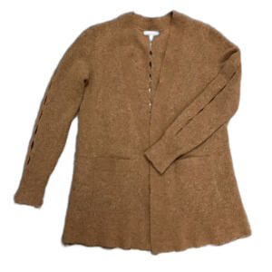 Banana Republic Brown Wool Blend Diamond Cutout Open Front LS Cardigan Size M